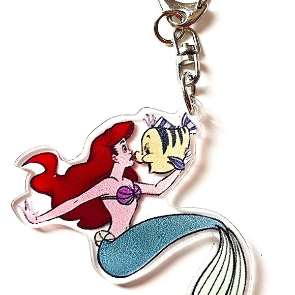 Ariel and Flounder Keychain The Little Mermaid Acrylic Disney Bag Charm Gifts - Picture 1 of 2